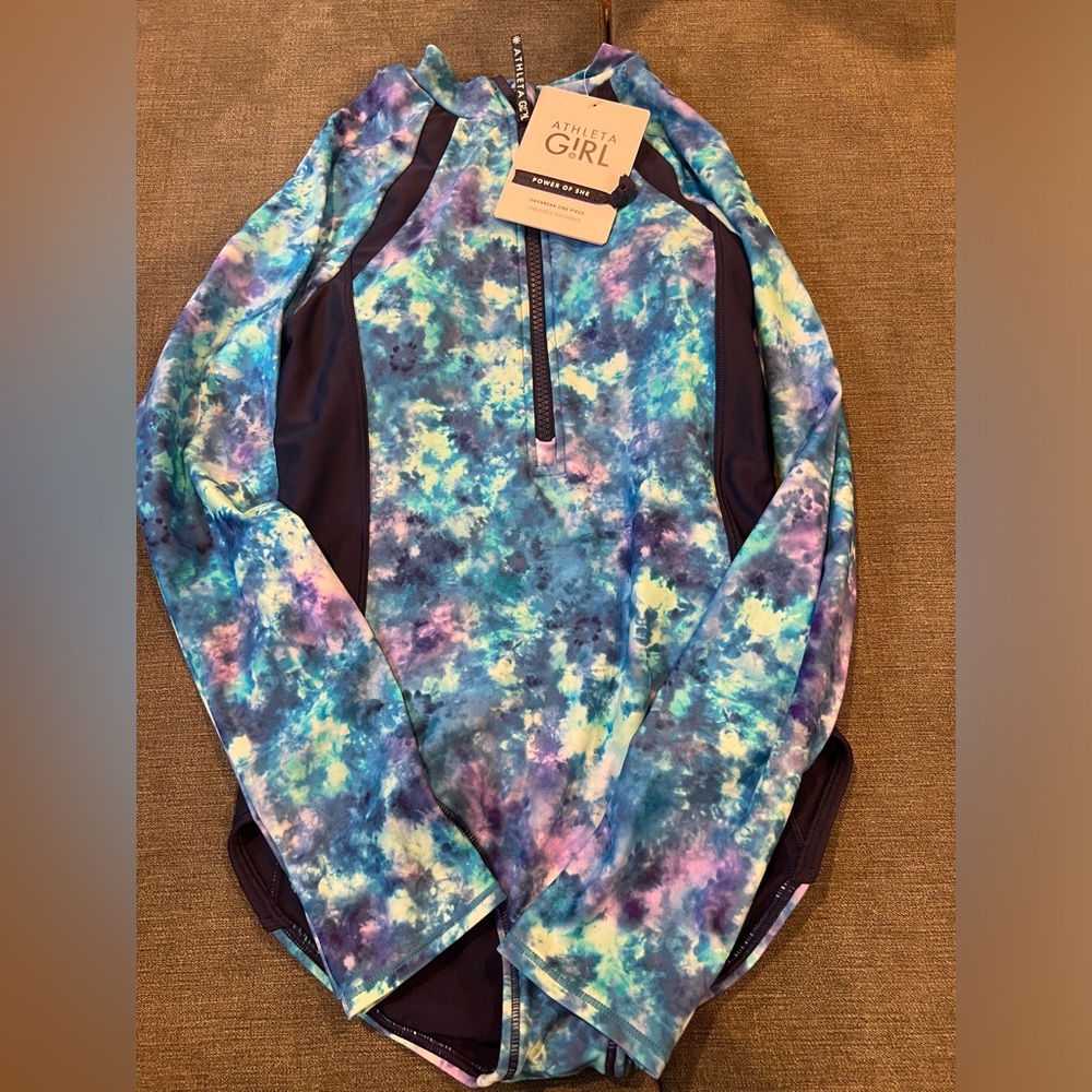 Athleta Blue and White Tie-Dye Swimsuit